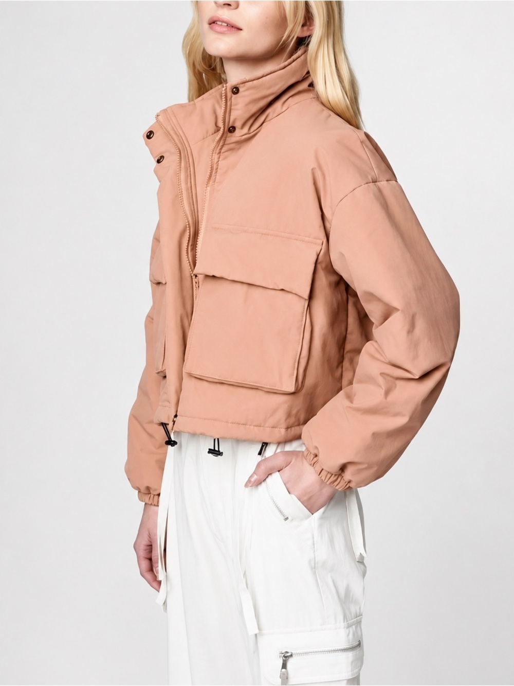 NEW BLANKNYC Nylon Puffer Jacket ~ Coral ~ Large